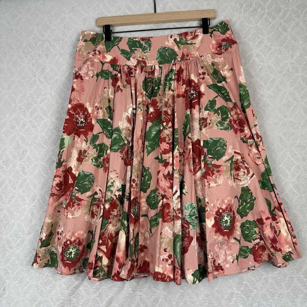 Talbots Pleated Skirt 16 Floral Rose Pink High Waist Cottagecore Boho Twee Retro